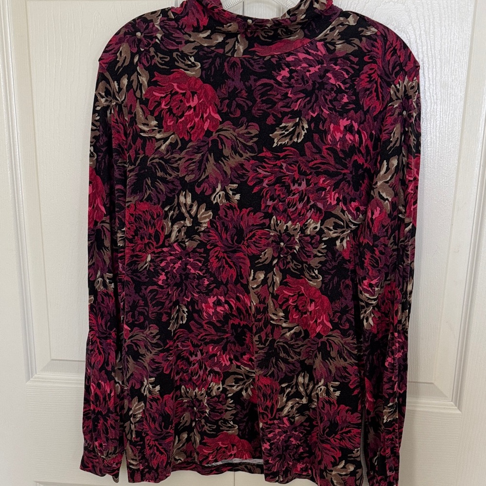 CJ Banks Red and Black Floral Long Sleeve Top